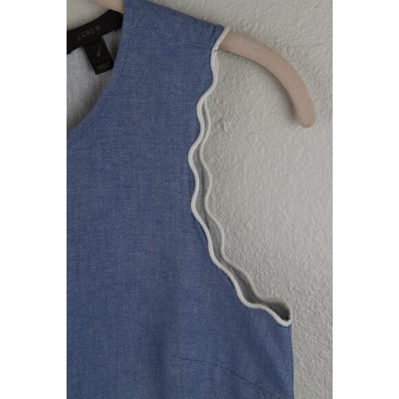 J. Crew Blue Cotton Chambray Scalloped Top With Grommets. Women's Size 0 - Picture 4 of 7